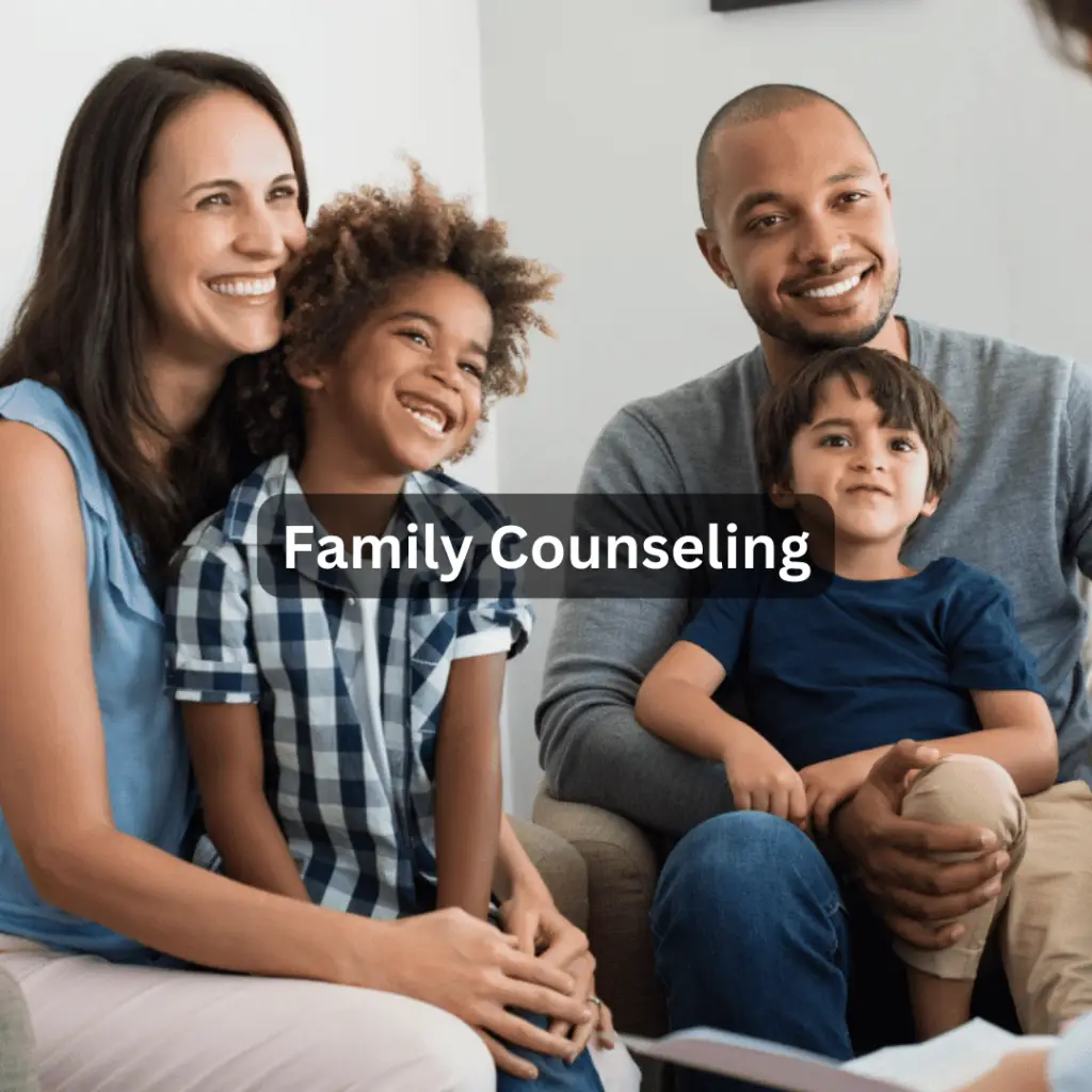 Happy family in counseling